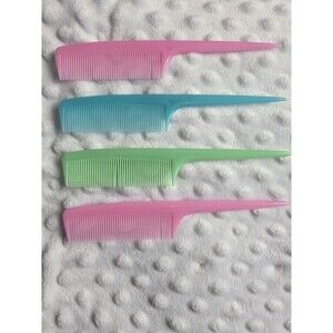 Vintage USA Rattail Comb Lot Vanity Table Hair Brush Mini Styling Set 4 Pastel